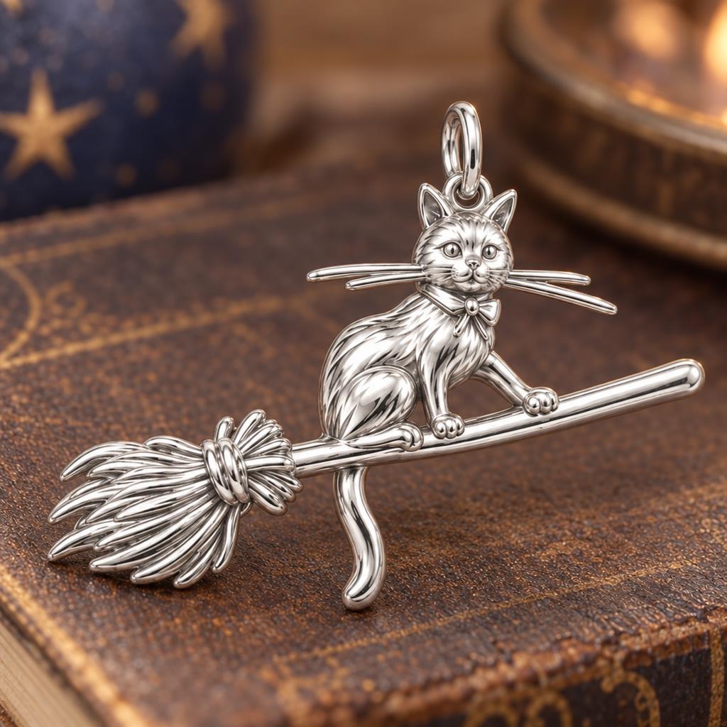 Midnight Flight Cat Charm Bracelet – Personalized Cat Mom Gift – macro detail of the charm