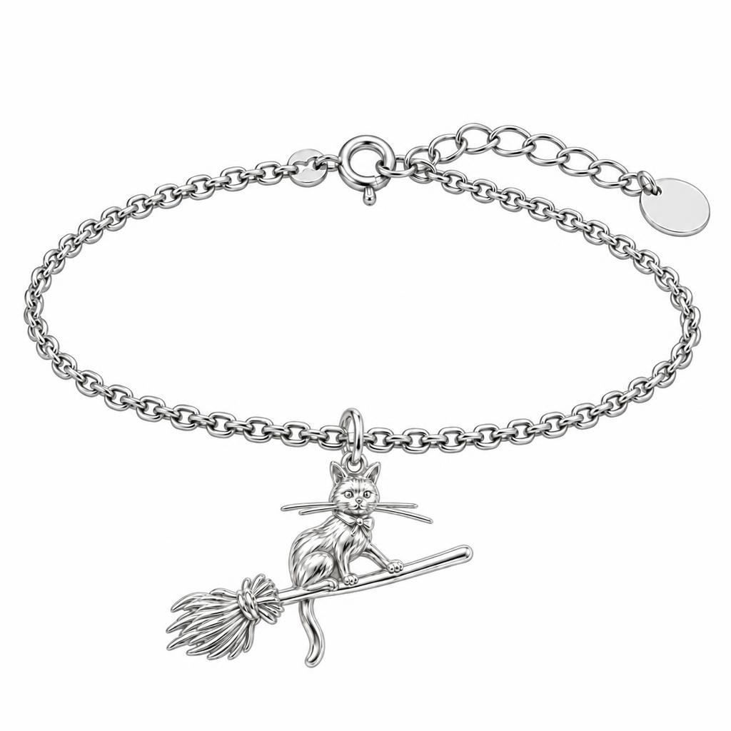Midnight Flight Cat Charm Bracelet Set – silver, front view