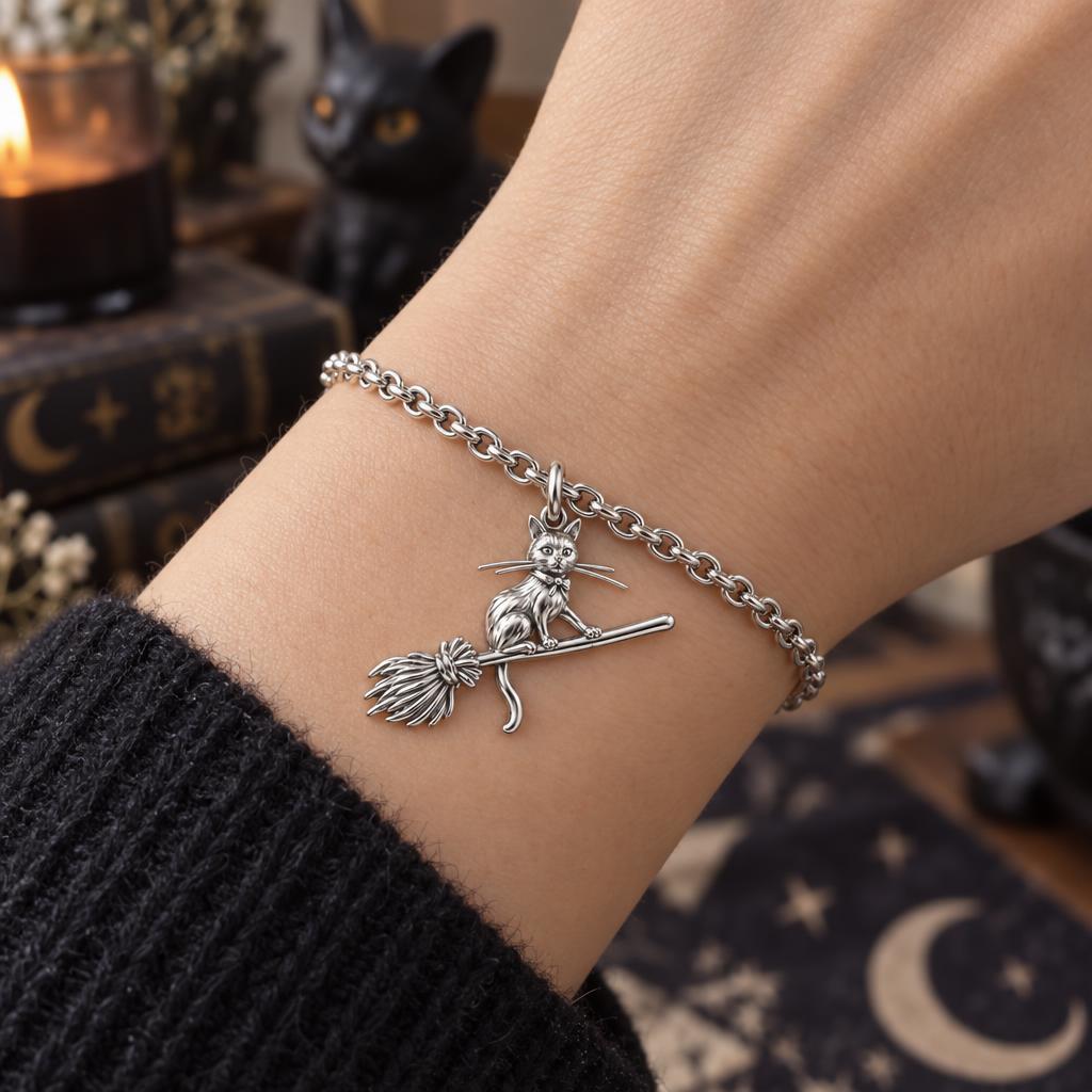 Midnight Flight Cat Charm Bracelet Set – worn / in use