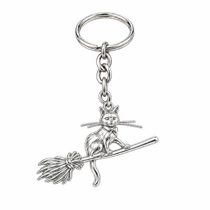 Midnight Flight Cat Charm Keychain – silver, front view