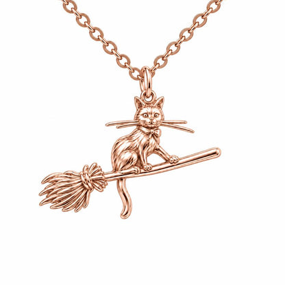 Midnight Flight Cat Charm Necklace Set – rose gold, front view
