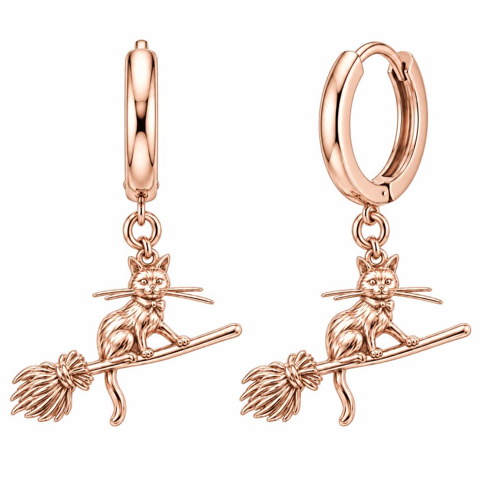 Midnight Flight Cat Huggie Charm Earrings – rose gold, front view