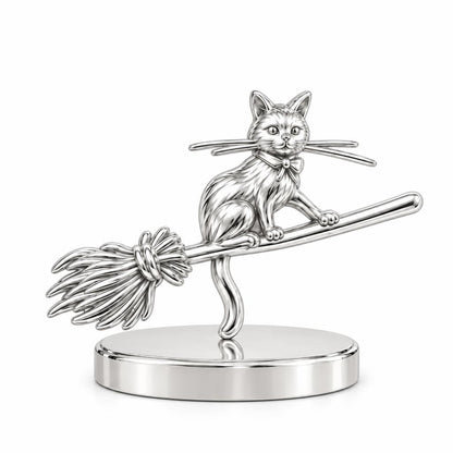 Midnight Flight Cat Keepsake Plaque – silver, front view