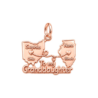 Miles Apart Connection Charm Bracelet – Personalized Granddaughter – rose gold 3 cm charm, front view
