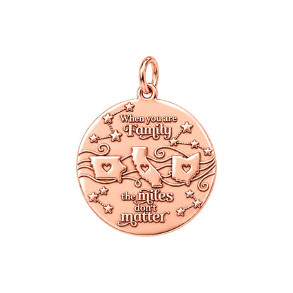 Miles Don't Matter Charm Bracelet – Personalized Family Gift – rose gold 3 cm charm, front view
