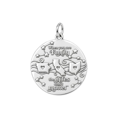 Miles Don't Matter Charm Bracelet – Personalized Family Gift – silver plated 3 cm charm, front view