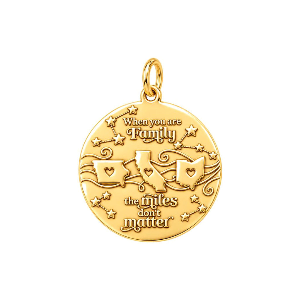 Miles Don't Matter Charm Bracelet – Personalized Family Gift – 18K gold plated 3 cm charm, front view