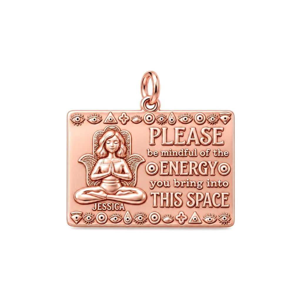 Mindful Energy Yoga Charm Bracelet – Personalized Yogi Gift – rose gold 3 cm charm, front view