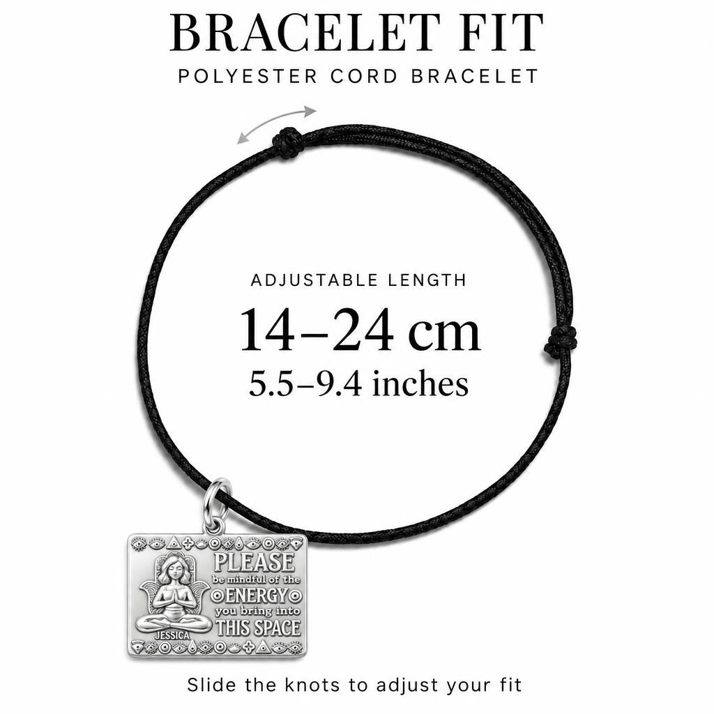 Mindful Energy Yoga Charm Bracelet – Personalized Yogi Gift – adjustable black cord bracelet, 14–24 cm