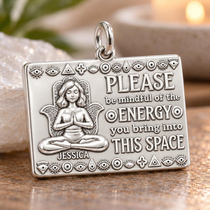 Mindful Energy Yoga Charm Bracelet – Personalized Yogi Gift – macro detail of the charm