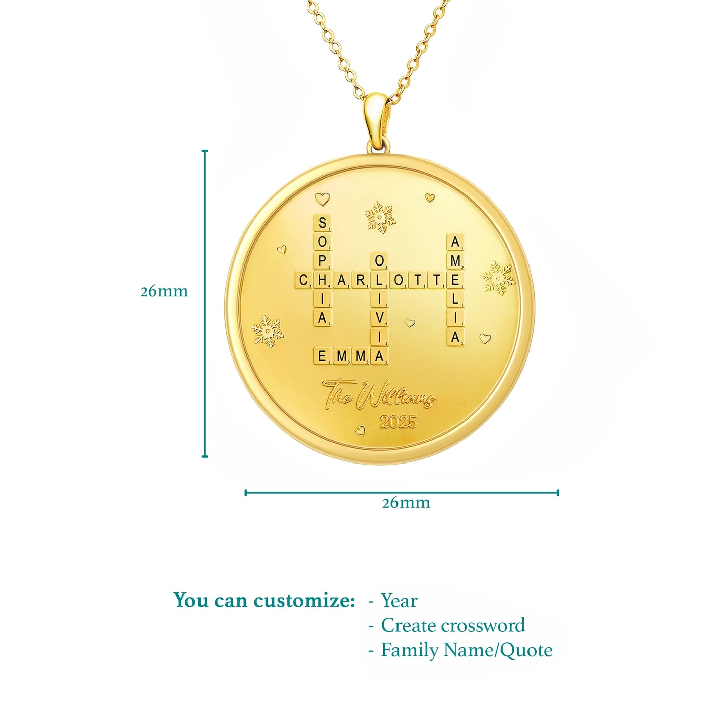 Soulyshine Family Crossword Personalized Love Piece - Necklace in Sterling Silver/14K Gold Vermeil