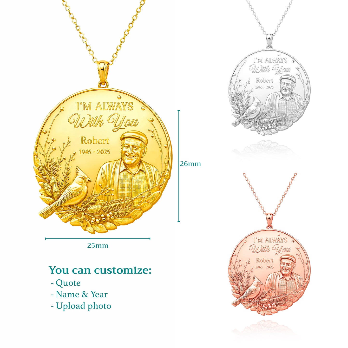 Soulyshine Eternal Presence Personalized Memorial -  Upload Photo Necklace in Sterling Silver/14K Gold Vermeil