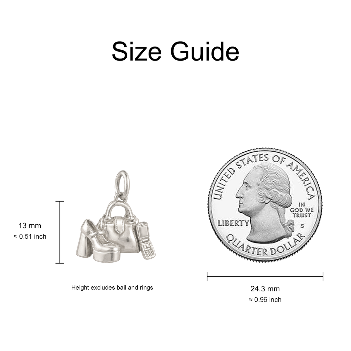 Mini Handbag and Platform Shoe Charm — Size Guide — 13 mm body excluding bail and rings — 50-works-silver-20260916-154