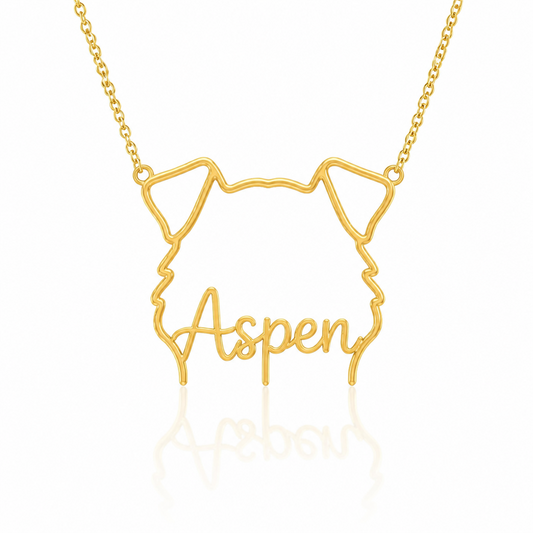 Miniature American Shepherd Whisper of Paws - Personalized Outline Your Pet's Face and Name Necklace
