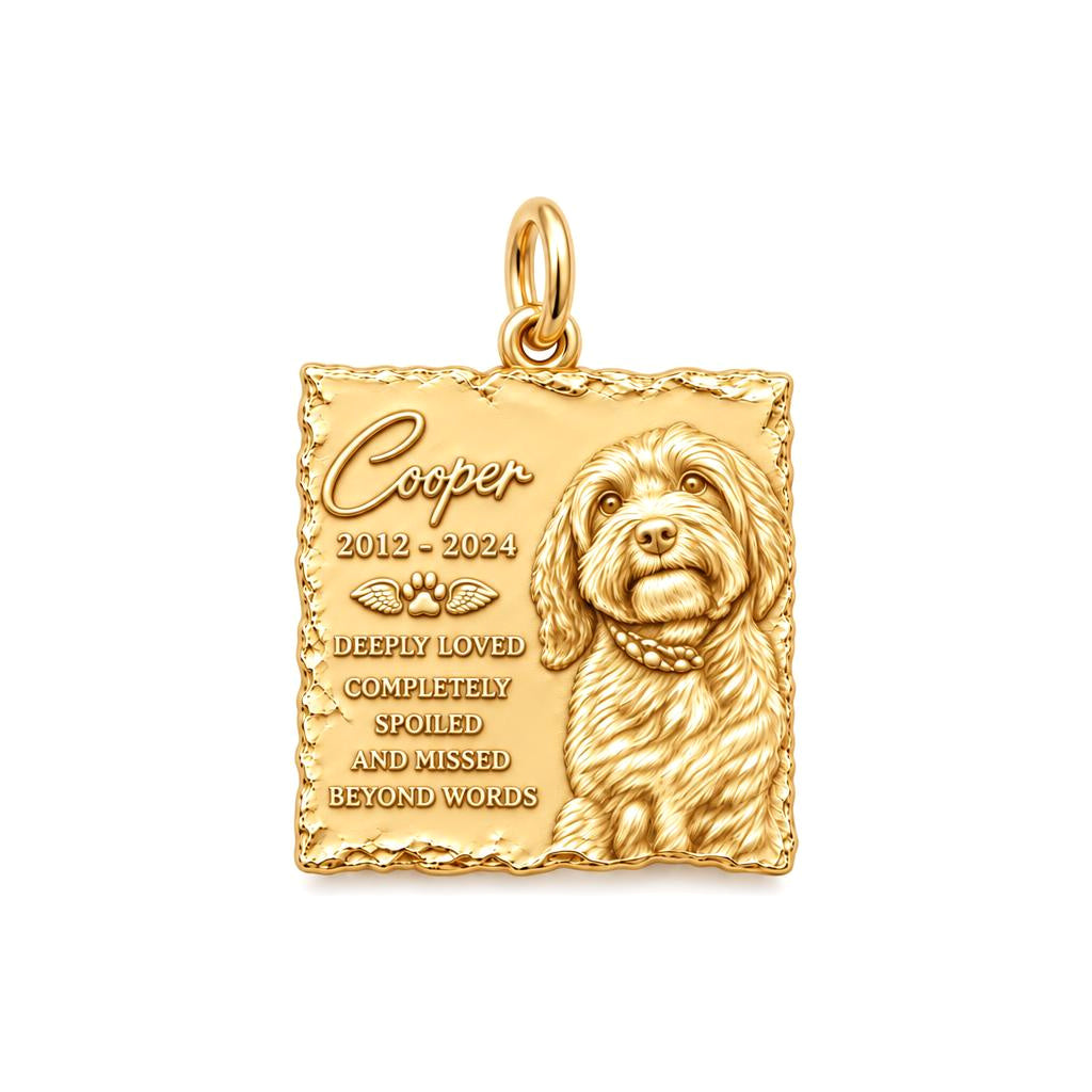 Missed Beyond Words Memorial Charm and Polyester Cord Bracelet Set – 18K gold plated 3 cm charm, front view