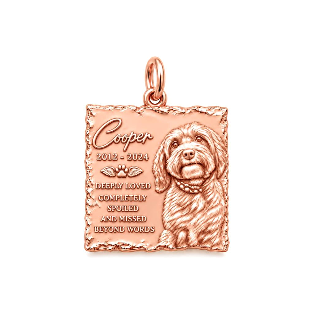Missed Beyond Words Memorial Charm and Polyester Cord Bracelet Set – rose gold 3 cm charm, front view
