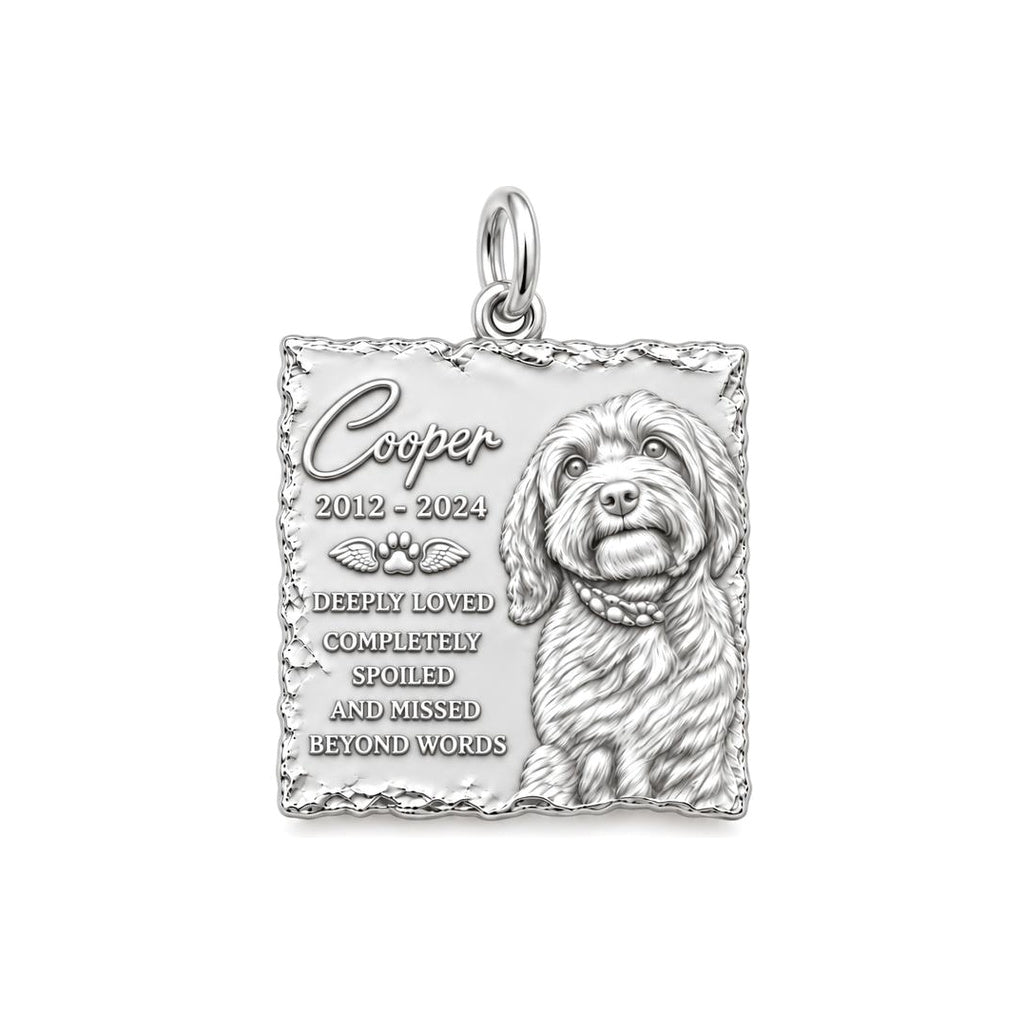 Missed Beyond Words Memorial Charm and Polyester Cord Bracelet Set – silver plated 3 cm charm, front view