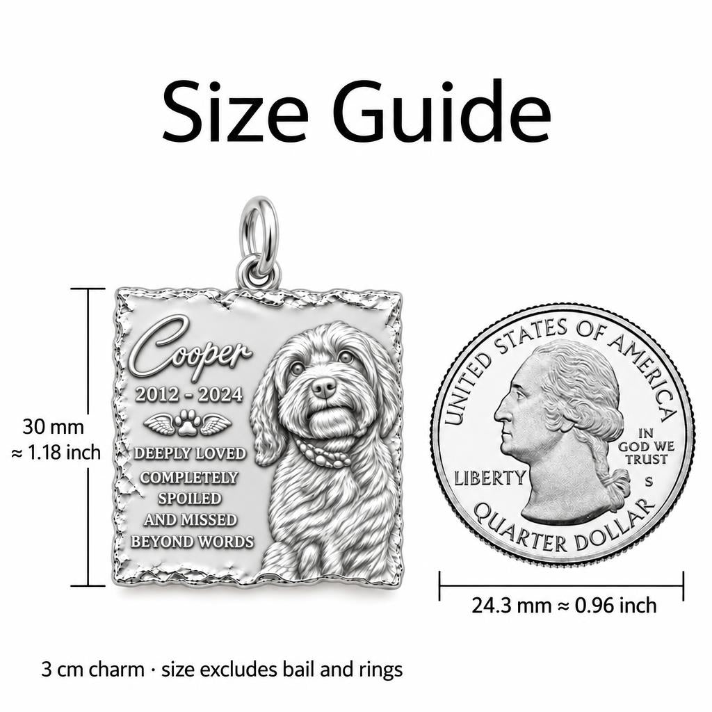 Missed Beyond Words Memorial Charm and Polyester Cord Bracelet Set – size guide, 3 cm charm next to a quarter