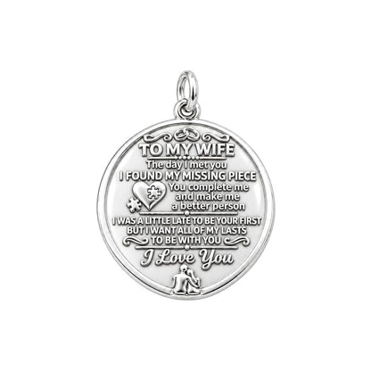 Missing Piece Charm Bracelet – Personalized Wife Gift – silver plated 3 cm charm, front view