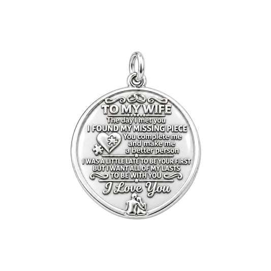 Missing Piece Charm Bracelet – Personalized Wife Gift – silver plated 3 cm charm, front view