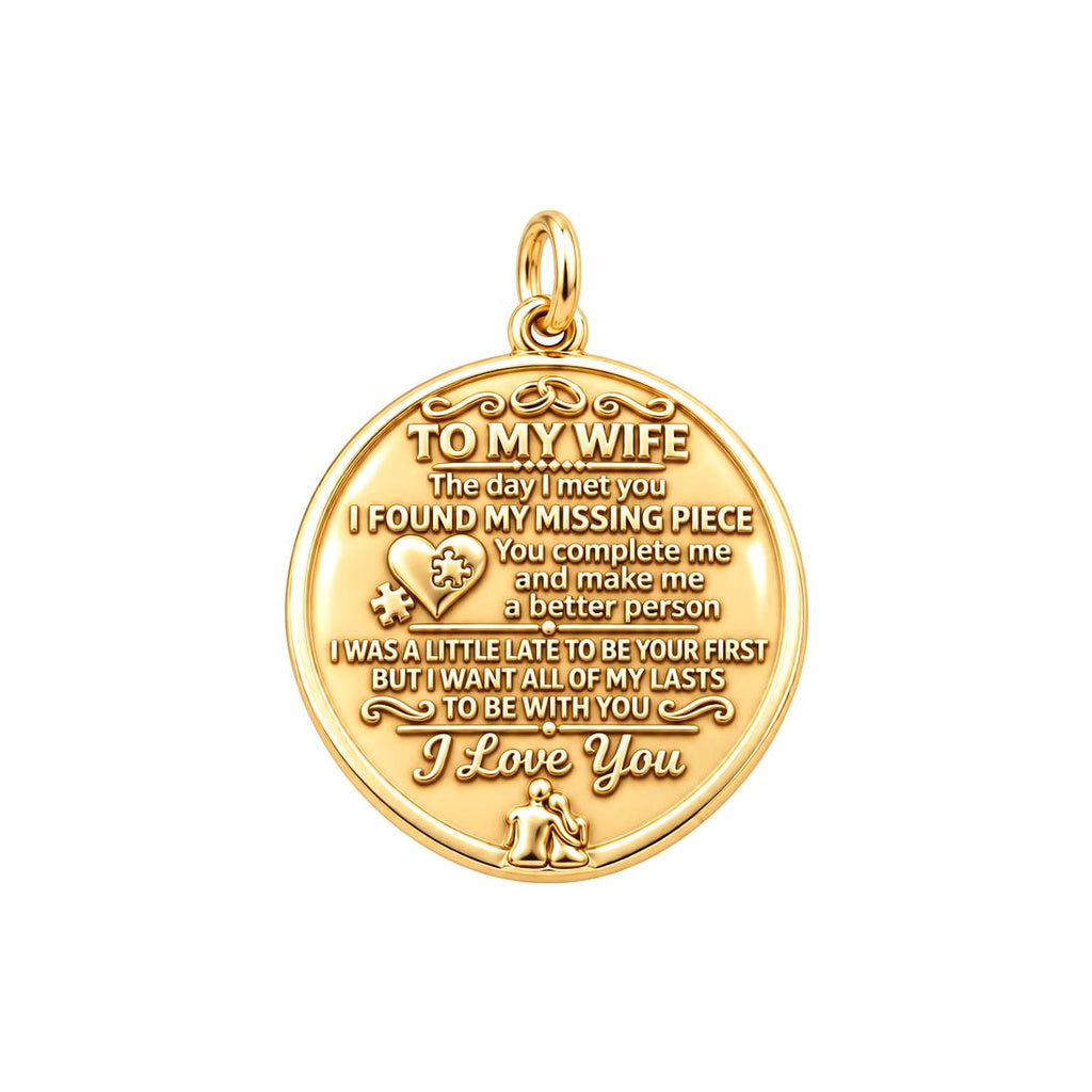 Missing Piece Charm Bracelet – Personalized Wife Gift – 18K gold plated 3 cm charm, front view