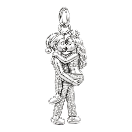 Mistletoe Magic Charm Bracelet – Personalized Couple Gift – silver charm, front view