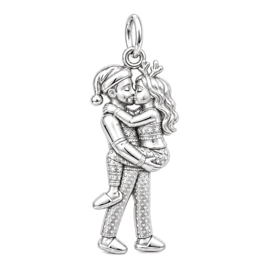 Mistletoe Magic Charm Bracelet – Personalized Couple Gift – silver charm, front view