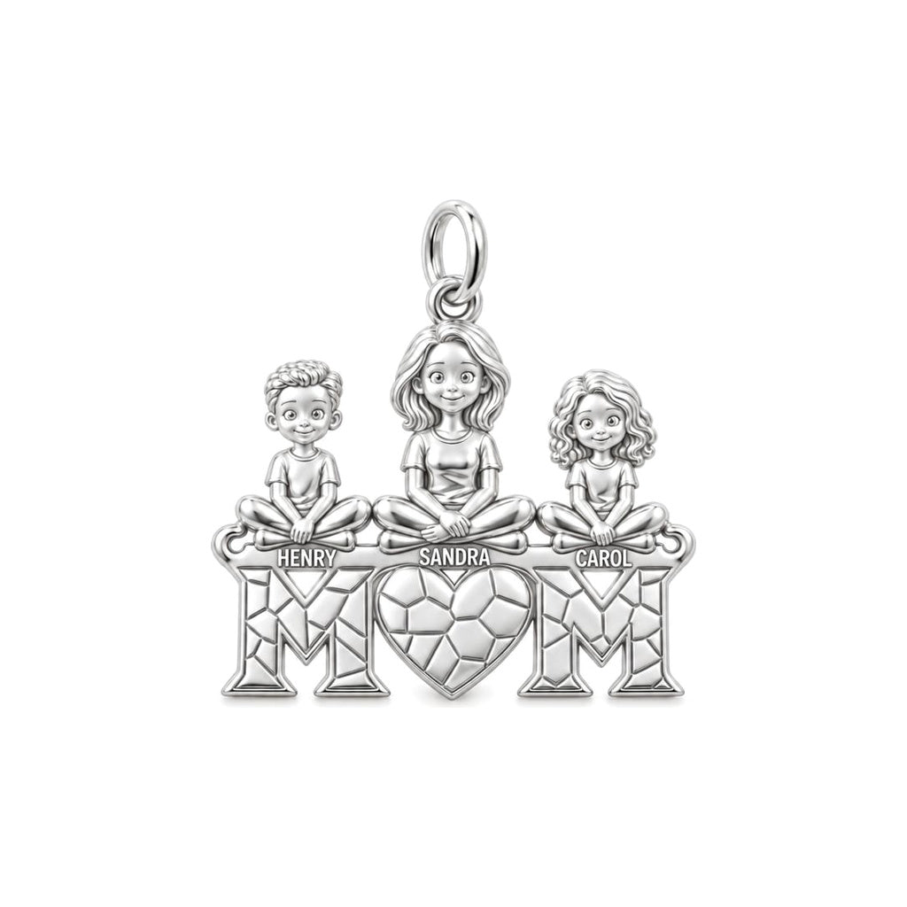 Mom and Her Little Hearts Charm Bracelet – Personalized Mom Gift – silver plated 3 cm charm, front view