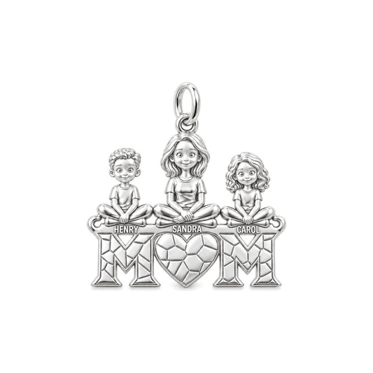 Mom and Her Little Hearts Charm Bracelet – Personalized Mom Gift – silver plated 3 cm charm, front view