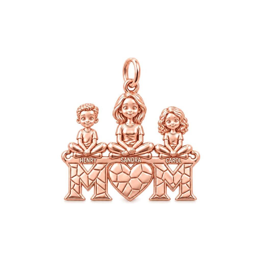 Mom and Her Little Hearts Charm Bracelet – Personalized Mom Gift – rose gold 3 cm charm, front view