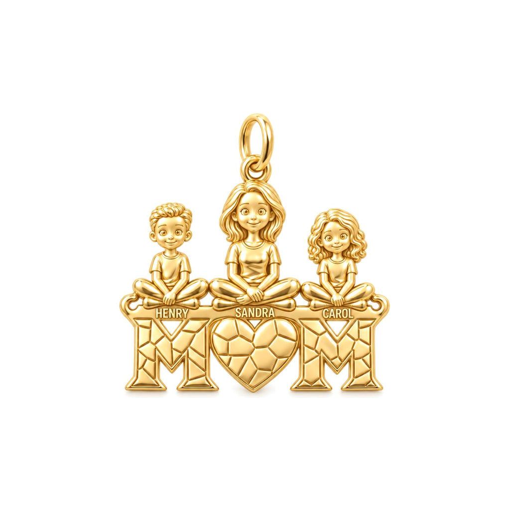 Mom and Her Little Hearts Charm Bracelet – Personalized Mom Gift – 18K gold plated 3 cm charm, front view