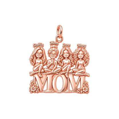 Mom's Garden of Girls Charm Bracelet – Personalized Mom Gift – rose gold 3 cm charm, front view