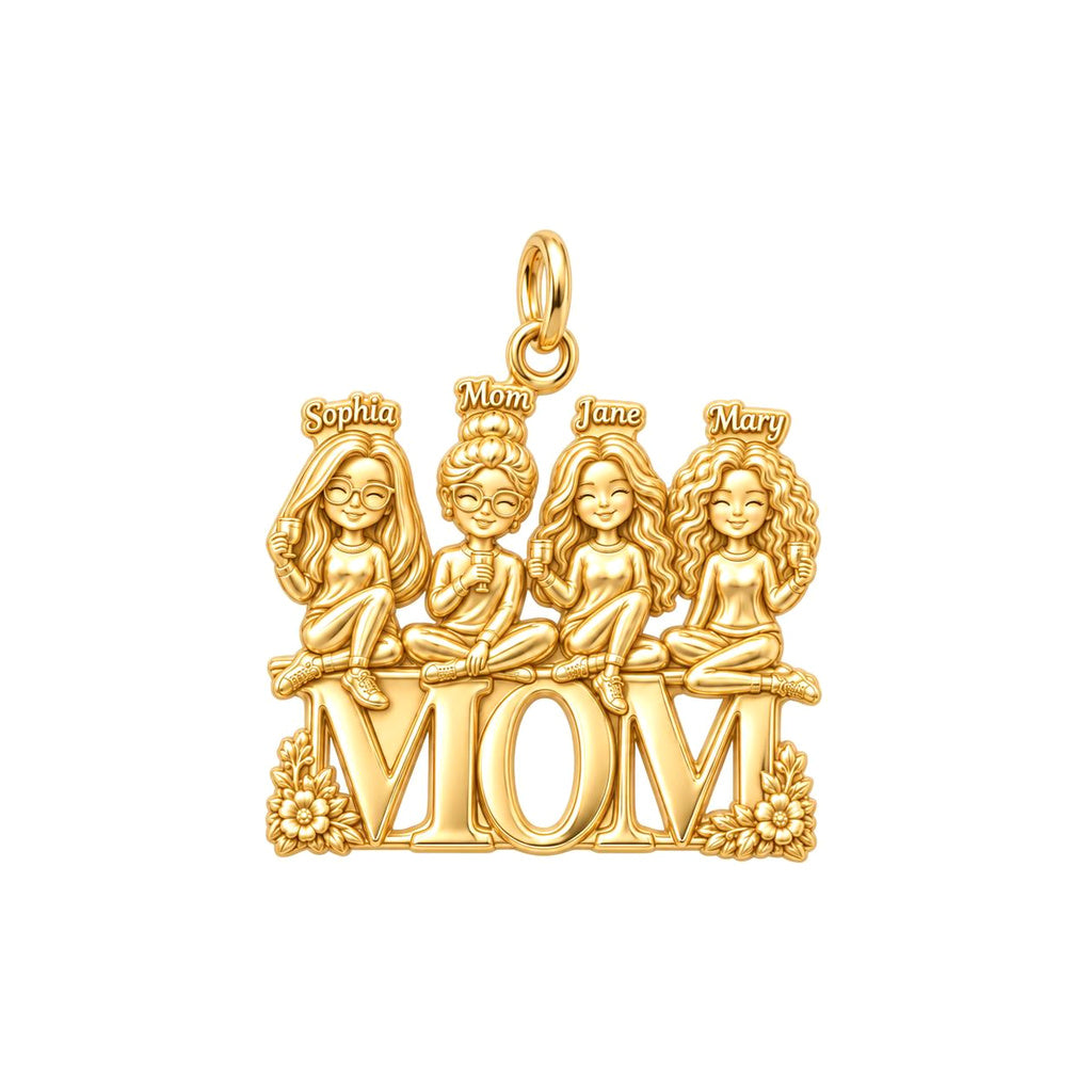Mom's Garden of Girls Charm Bracelet – Personalized Mom Gift – 18K gold plated 3 cm charm, front view