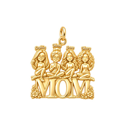 Mom's Garden of Girls Charm Bracelet – Personalized Mom Gift – 18K gold plated 3 cm charm, front view