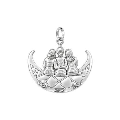 Moonlight Mother and Daughters Charm Bracelet – Personalized Mom Gift – silver plated 3 cm charm, front view