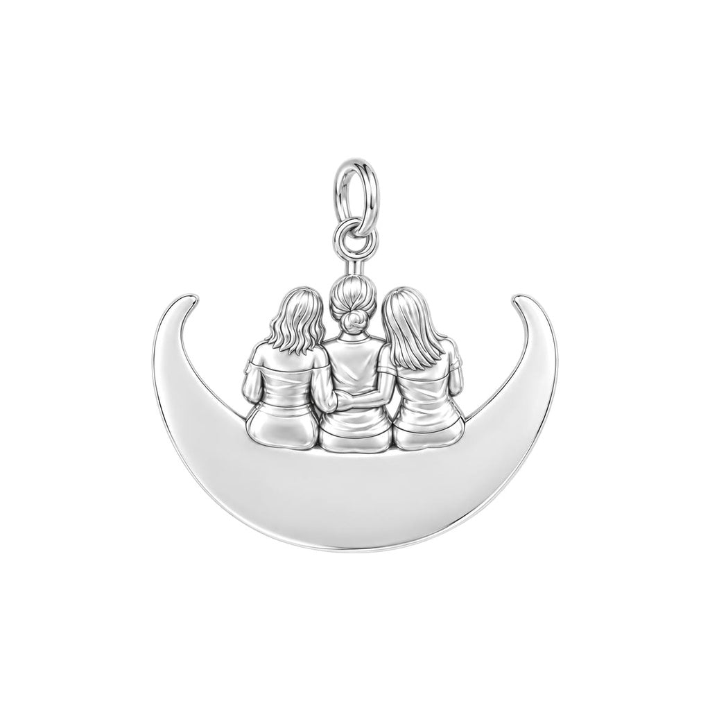 Moonlight Mother and Daughters Charm Bracelet – Personalized Mom Gift – back of the charm, engraving area