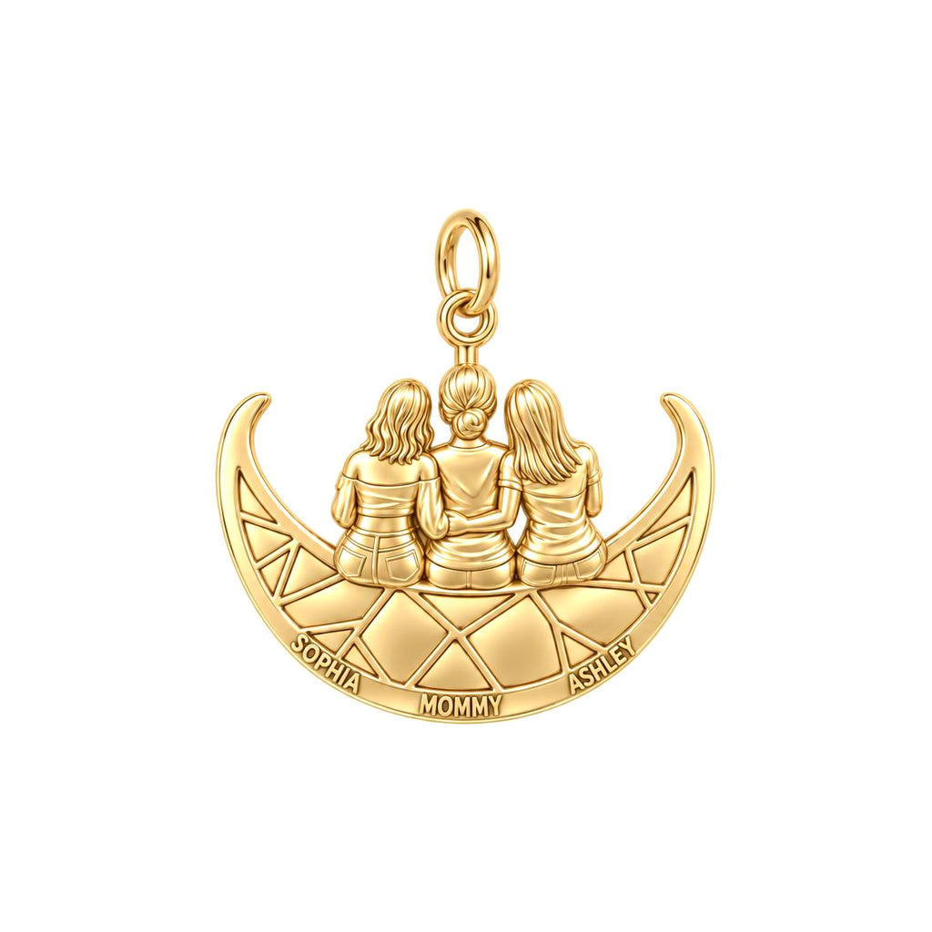 Moonlight Mother and Daughters Charm Bracelet – Personalized Mom Gift – 18K gold plated 3 cm charm, front view