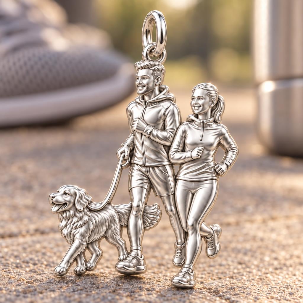 Morning Jog Together Charm Bracelet – Personalized Couple Gift – macro detail of the charm