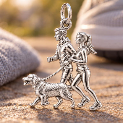 Morning Jog With Furry Friend Charm Bracelet – Personalized Couple – macro detail of the charm