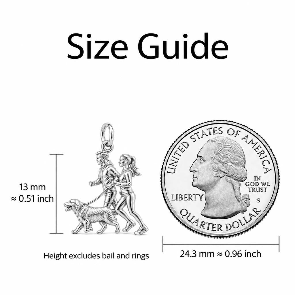 Morning Jog With Furry Friend Charm Bracelet – Personalized Couple – size guide, 13 mm charm next to a quarter