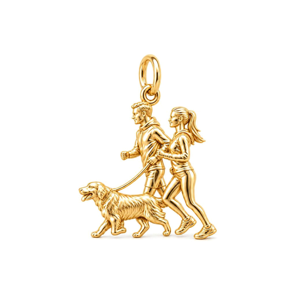 Morning Jog With Furry Friend Charm Bracelet – Personalized Couple – 18K gold charm, front view