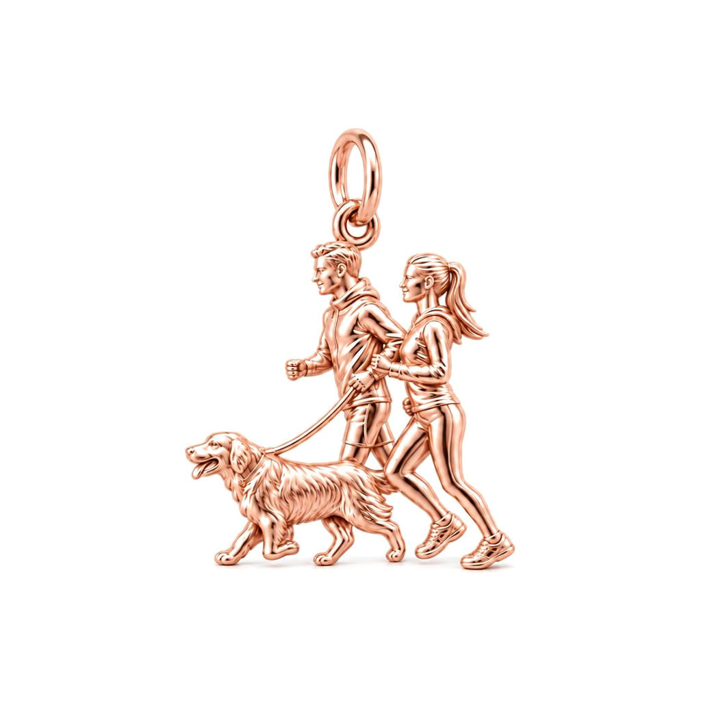 Morning Jog With Furry Friend Charm Bracelet – Personalized Couple – rose gold charm, front view