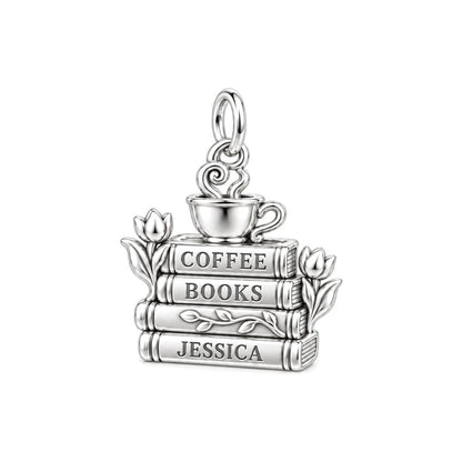 Morning Ritual Books Charm Bracelet – Personalized Book Mom Gift – silver charm, front view