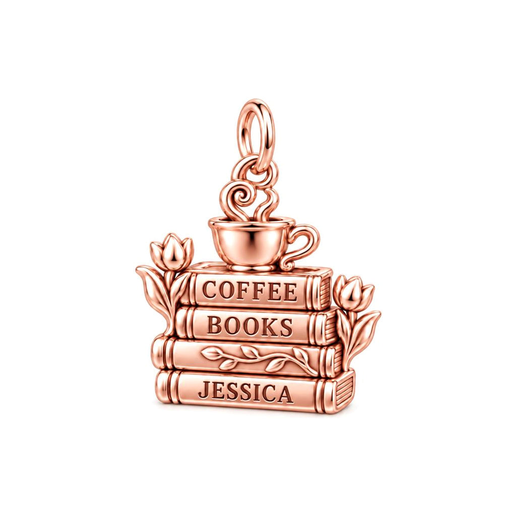 Morning Ritual Books Charm Bracelet – Personalized Book Mom Gift – rose gold charm, front view