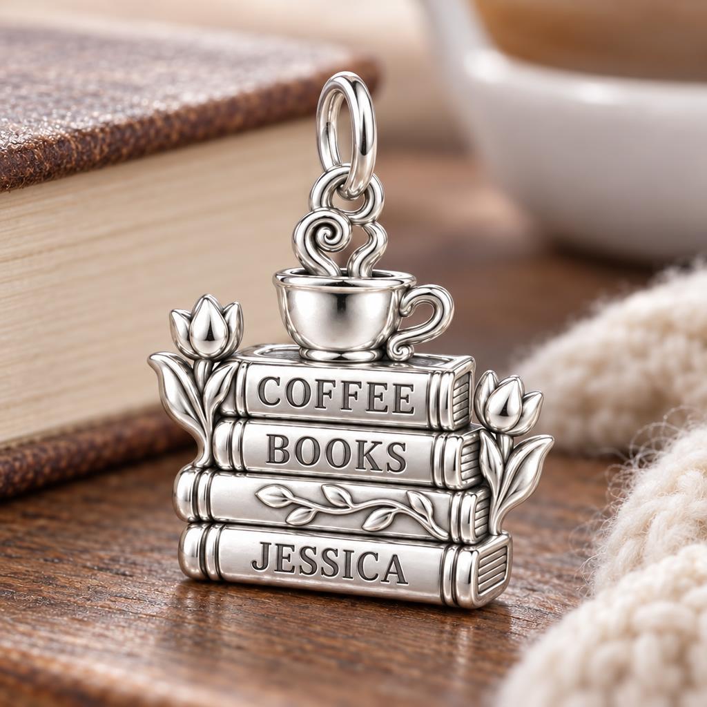 Morning Ritual Books Charm Bracelet – Personalized Book Mom Gift – macro detail of the charm
