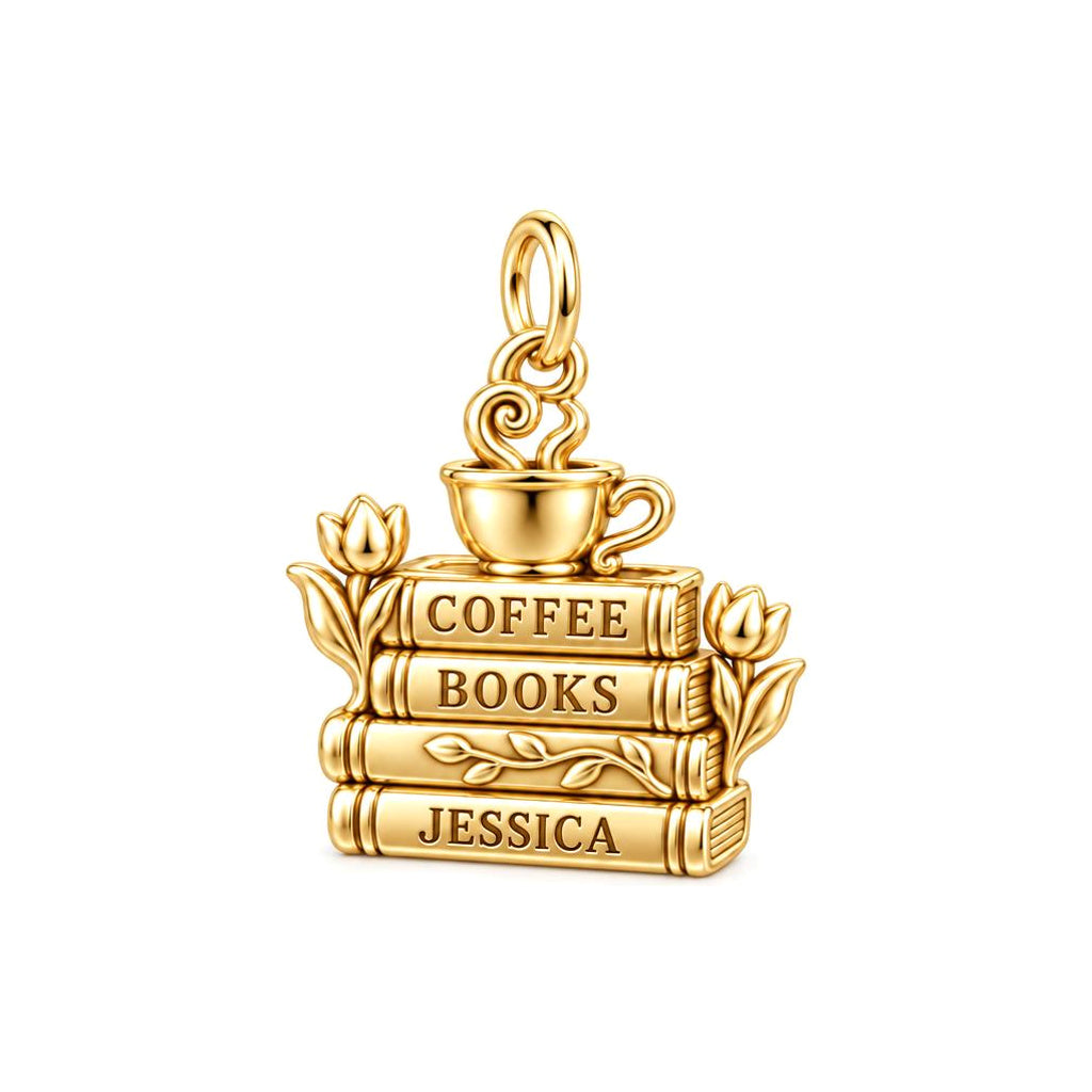 Morning Ritual Books Charm Bracelet – Personalized Book Mom Gift – 18K gold charm, front view