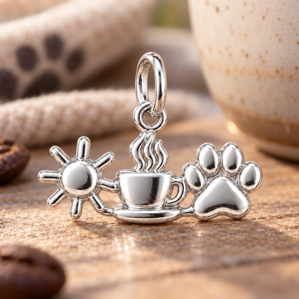 Morning Ritual Sunshine Coffee and Paw Charm and Polyester Cord Bracelet Set