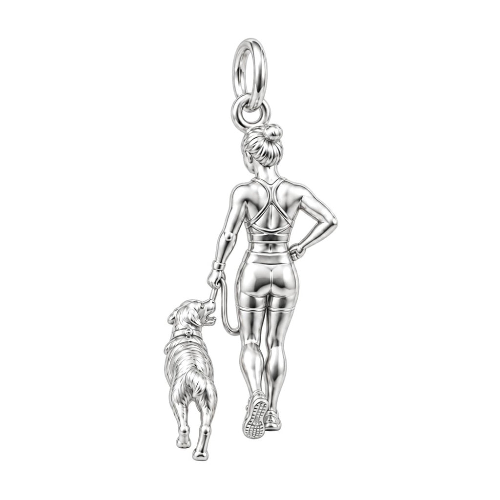 Morning Walk Adventure Charm Bracelet – Personalized Dog Mom Gift – silver charm, front view