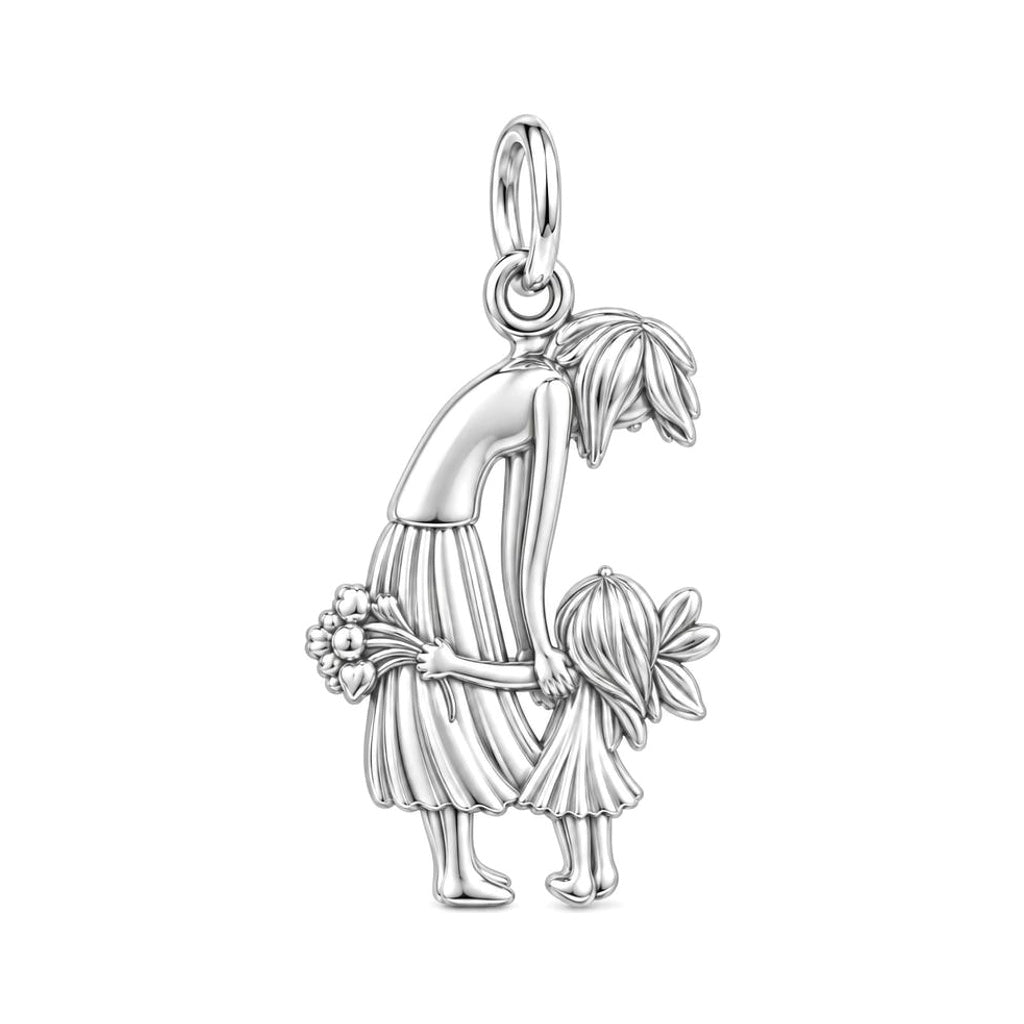 Mother and Child Bouquet Charm and Polyester Cord Bracelet Set