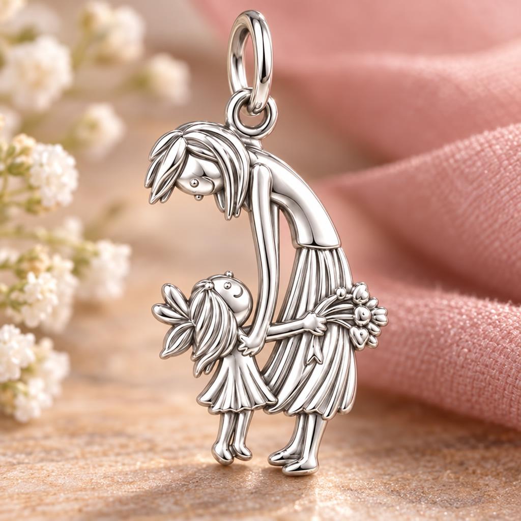 Mother and Child Bouquet Charm and Polyester Cord Bracelet Set